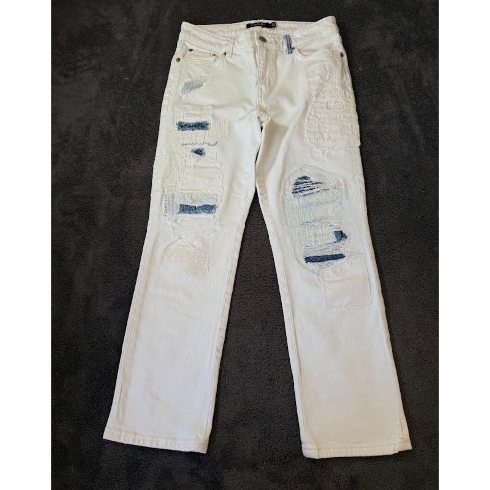 Lauren Ralph Lauren White Distressed Patched Straight Leg Jeans Womens 4 28X26